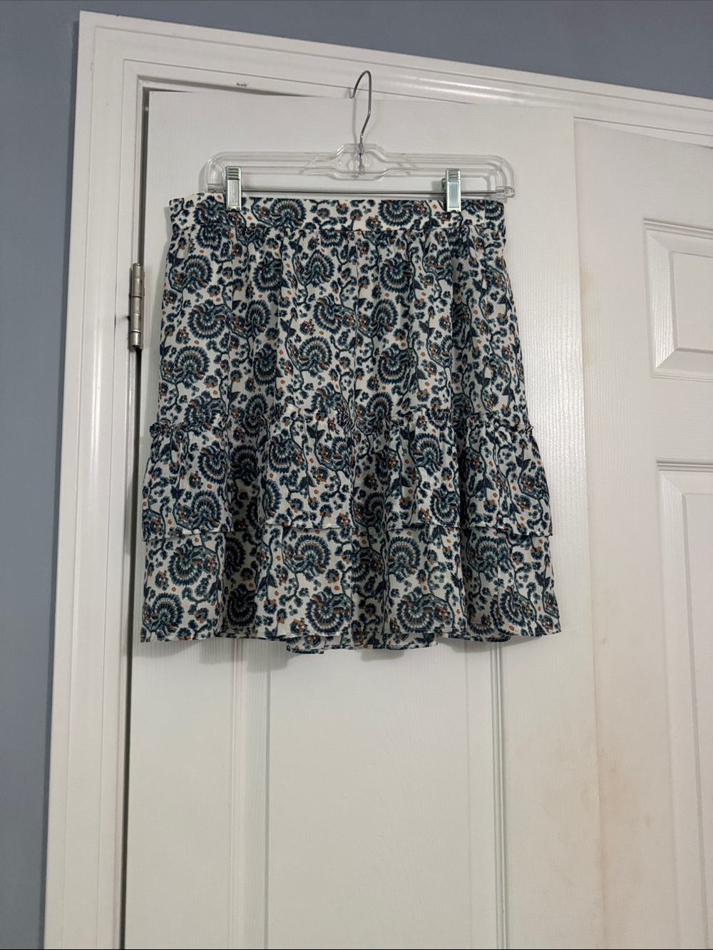 J. Crew Blue Paisley Mini Skirt with Cream & Brown Accents
